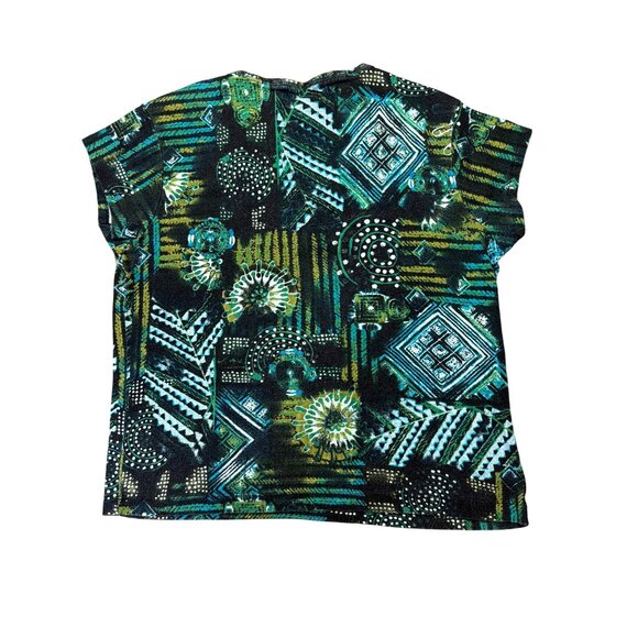 Chicos Womens Geometric & Abstract Print V-Neck Top Size L Black/Green - Picture 5 of 6